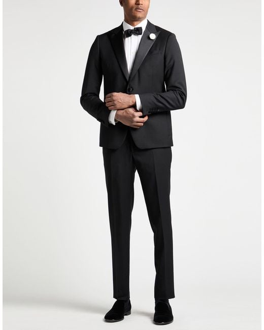 Paoloni Black Suit Wool, Viscose, Polyester, Elastane for men