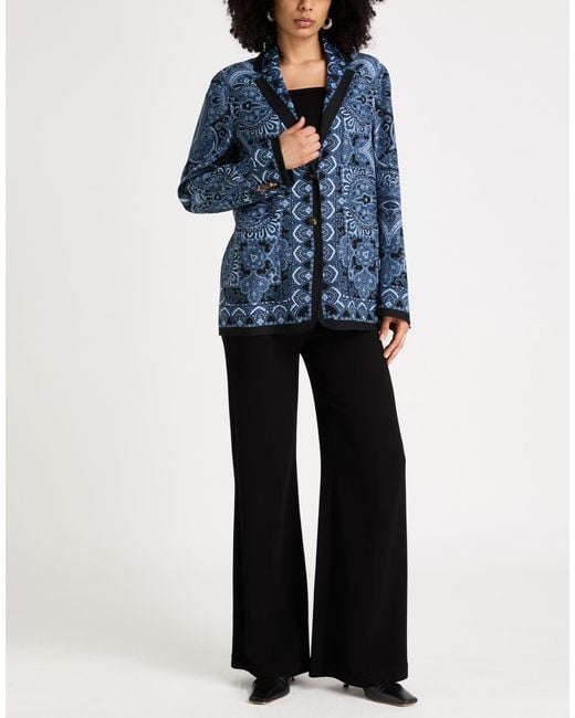 Etro Blue Slate Blazer Wool, Silk
