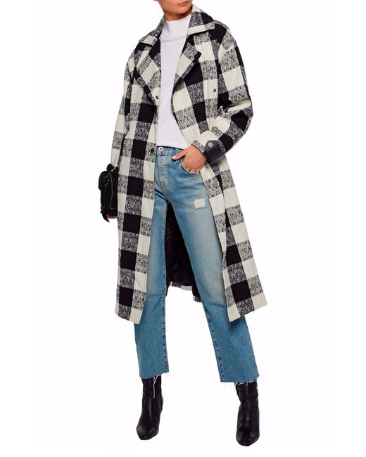 Belstaff Double Breasted Checked Cotton Blend Boucle Tweed Coat In Ivory White Save 61 Lyst