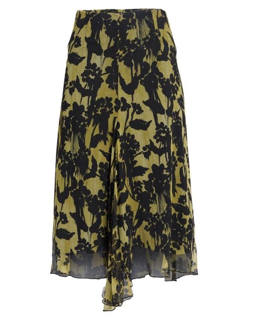 Victoria Beckham Green Military Midi Skirt Silk