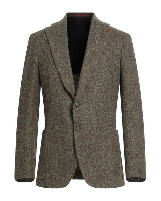 Isaia Green Military Blazer Wool for men