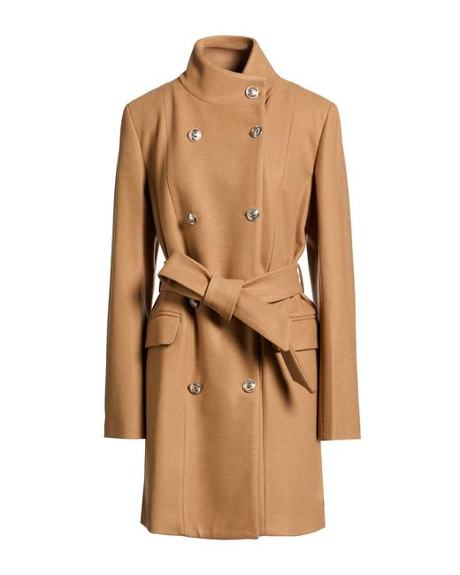 Liu Jo Natural Camel Coat Polyester, Acrylic, Wool