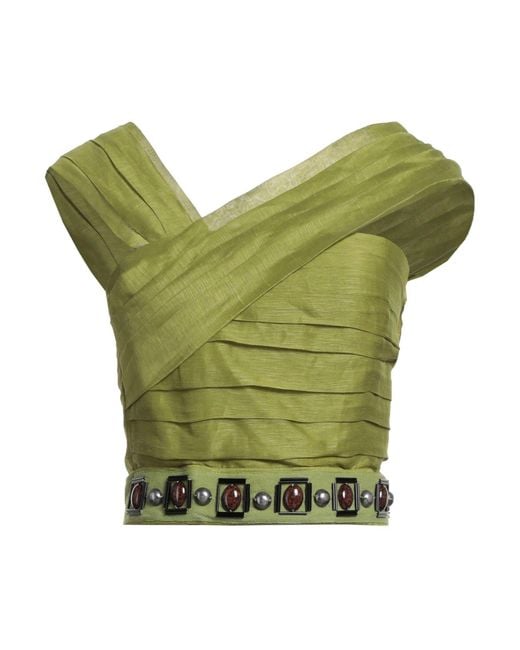 Alberta Ferretti Green Military Top Linen, Silk