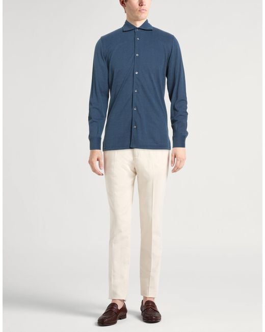 Fedeli Blue Shirt Cotton for men