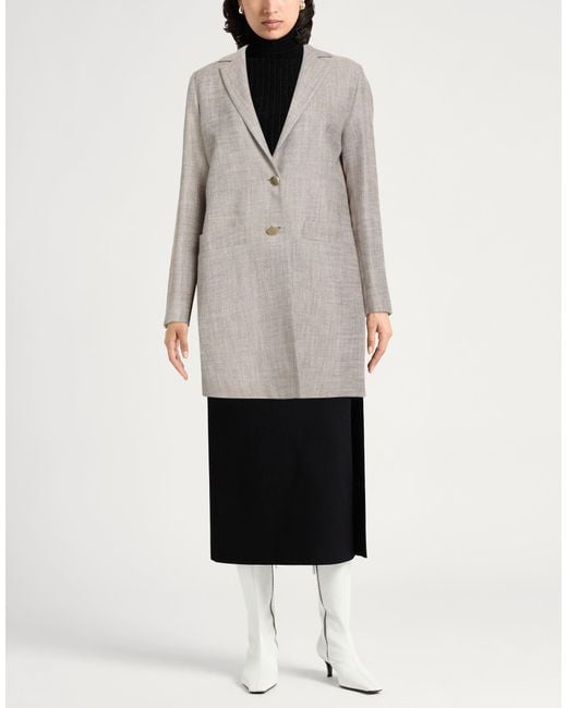 Herno Gray Overcoat & Trench Coat Linen, Silk, Polyester