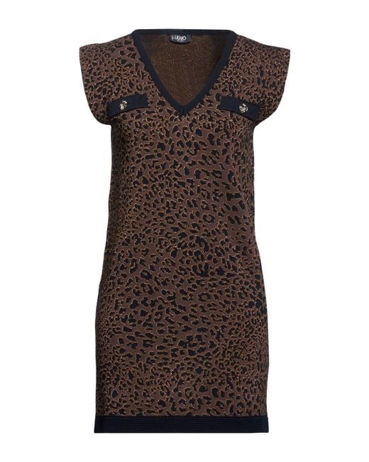 Liu Jo Brown Mini Dress Viscose, Metallic Polyester, Elastane, Polyamide