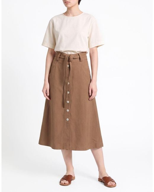 Fedeli Brown Midi Skirt Viscose, Linen