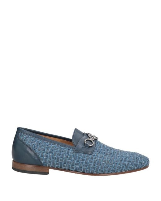 Giovanni Conti Blue Loafers Calfskin, Textile Fibers for men