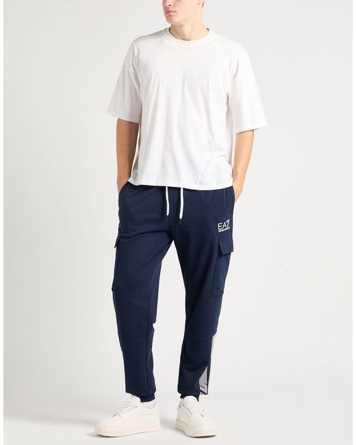 EA7 Blue Pants Cotton, Polyester, Elastane for men
