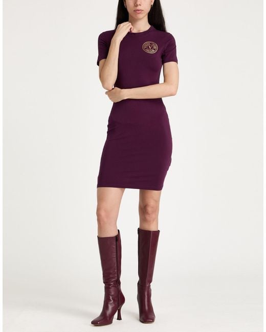 Versace Jeans Couture Purple Burgundy Mini Dress Cotton, Elastane