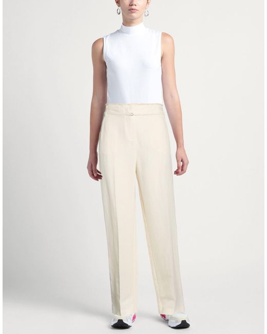 Patrizia Pepe White Ivory Pants Viscose, Linen