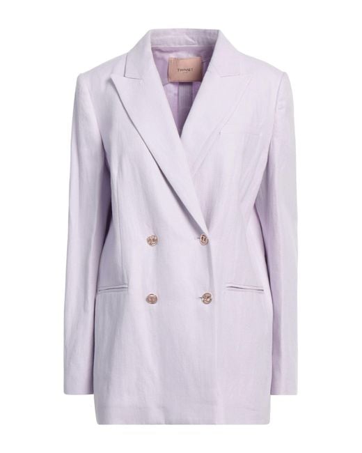 Twinset Purple Lilac Blazer Cotton, Linen
