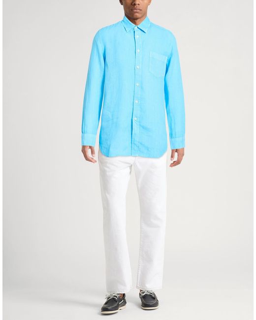 120% Lino Blue Shirt Linen for men