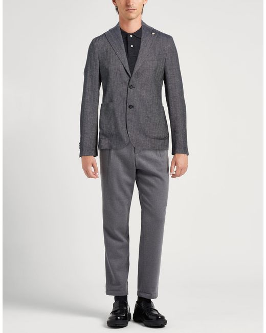 Manuel Ritz Gray Blazer Cotton, Linen for men
