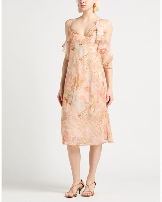 Zimmermann Pink Apricot Midi Dress Linen, Silk