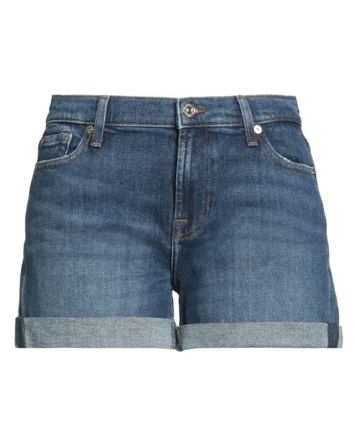 7 For All Mankind Blue Denim Shorts Cotton, Elastane