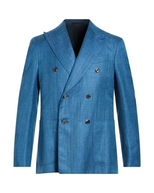 Caruso Blue Blazer Wool, Silk, Linen for men