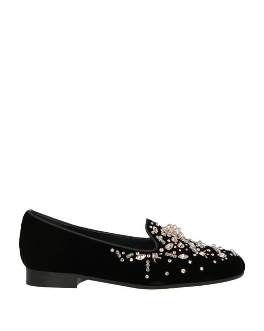 Rene Caovilla Black Loafers Textile Fibers, Leather