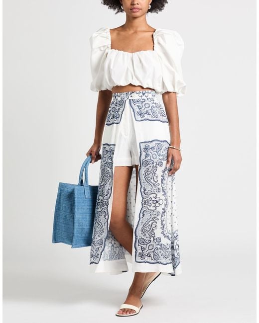 Sandro Blue Midi Skirt Viscose, Linen