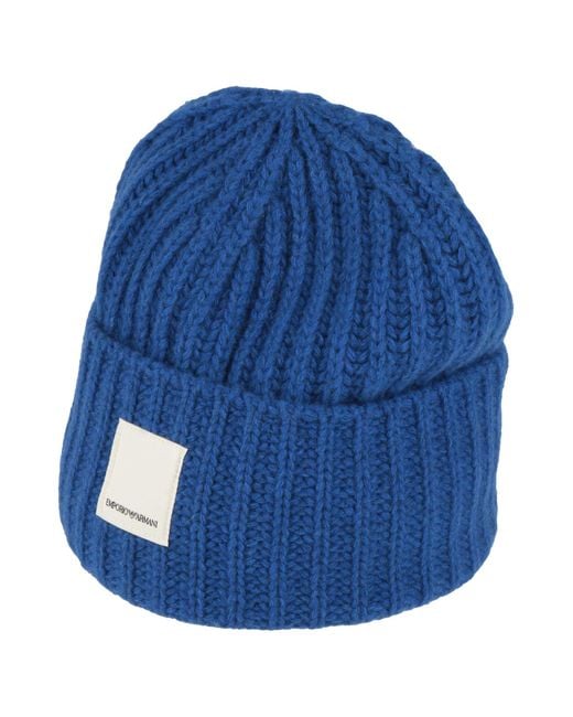 Emporio Armani Blue Hat Wool, Polyamide for men