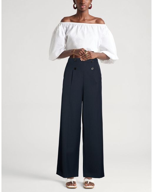 Sandro Blue Midnight Pants Polyester, Virgin Wool