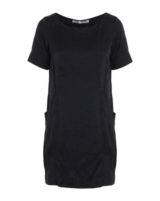 European Culture Black Mini Dress Rayon, Viscose, Cotton, Linen, Elastane