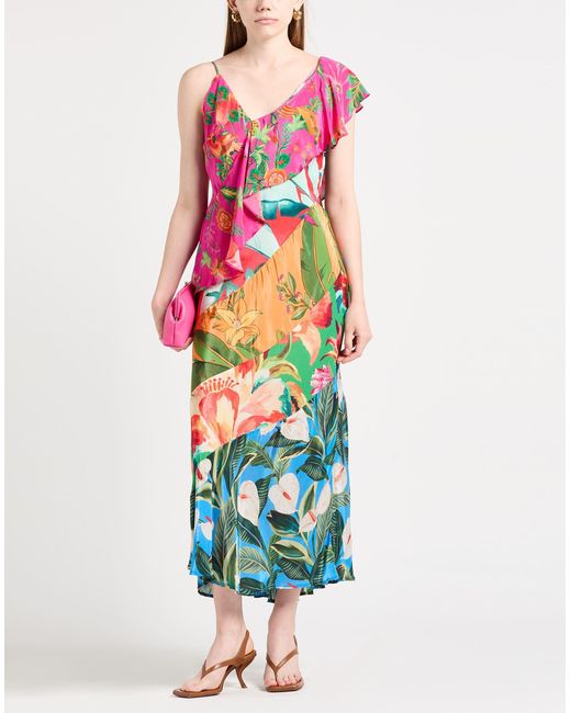 Farm Rio White Fuchsia Maxi Dress Viscose