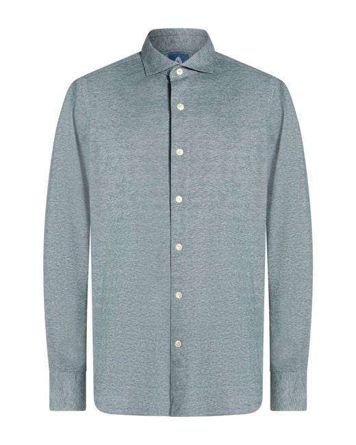 Finamore 1925 Blue Shirt Cotton, Virgin Wool for men