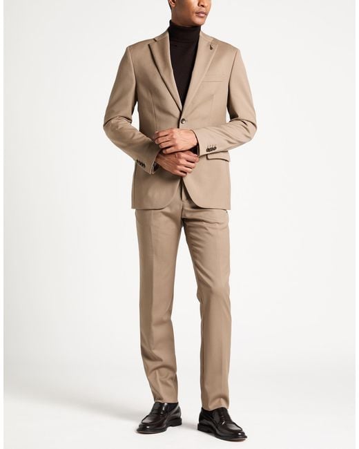 Paoloni Natural Suit Wool, Elastane for men