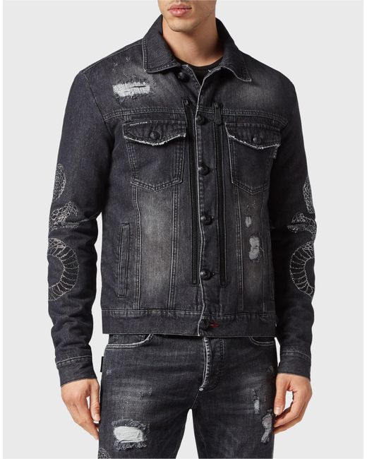 Manteau en jean Philipp Plein pour homme en coloris Black