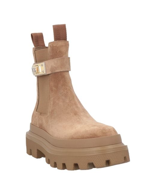 Dolce & Gabbana Brown Ankle Boots Calfskin, Viscose, Polyester, Elastane