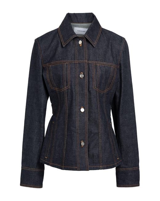 Ferragamo Blue Denim Outerwear Cotton