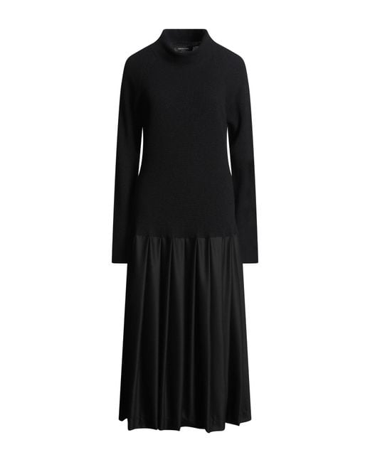 Fabiana Filippi Black Midi Dress Virgin Wool, Silk, Cashmere, Polyamide, Elastane