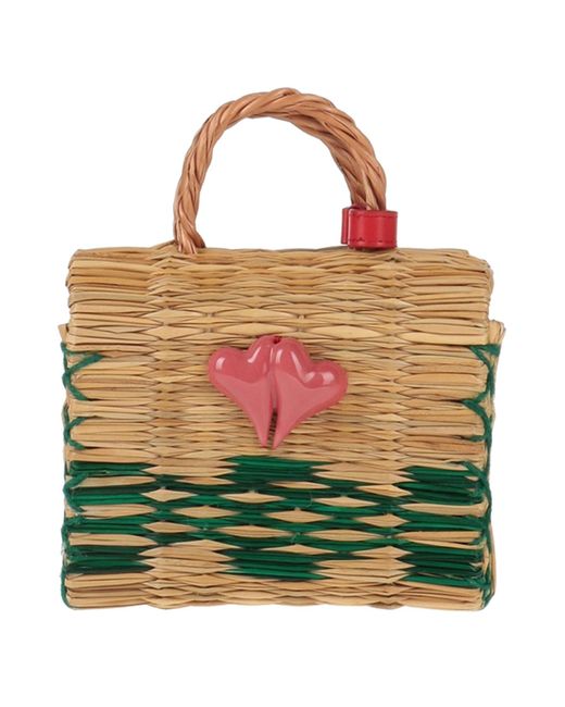 Heimat Atlantica Green Handbag Reed Straw, Leather, Porcelain, Brass
