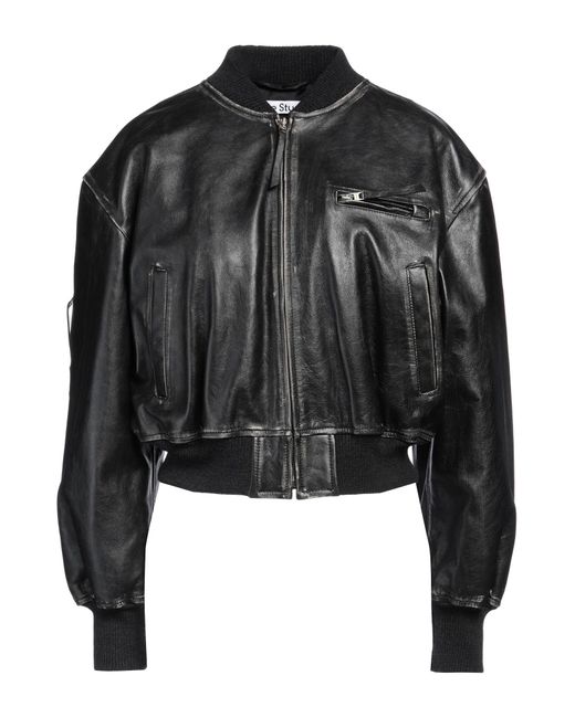 Acne Black Jacket Cow Leather, Acrylic, Elastane, Wool