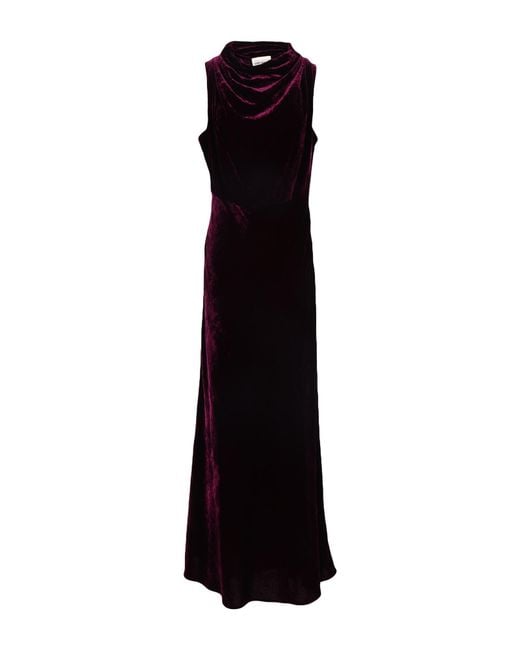 Semicouture Black Plum Maxi Dress Viscose, Polyamide