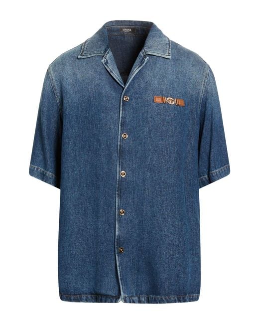 Versace Blue Denim Shirt Lyocell for men