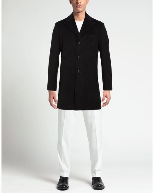 Exte Black Coat Polyester, Ramie, Elastane for men
