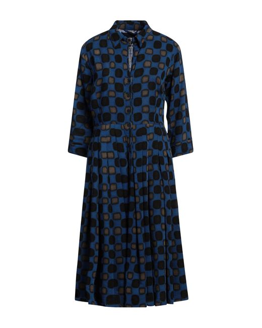 Samantha Sung Blue Midnight Midi Dress Cotton, Wool