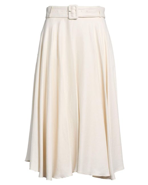 Lardini White Cream Midi Skirt Linen, Viscose, Elastane