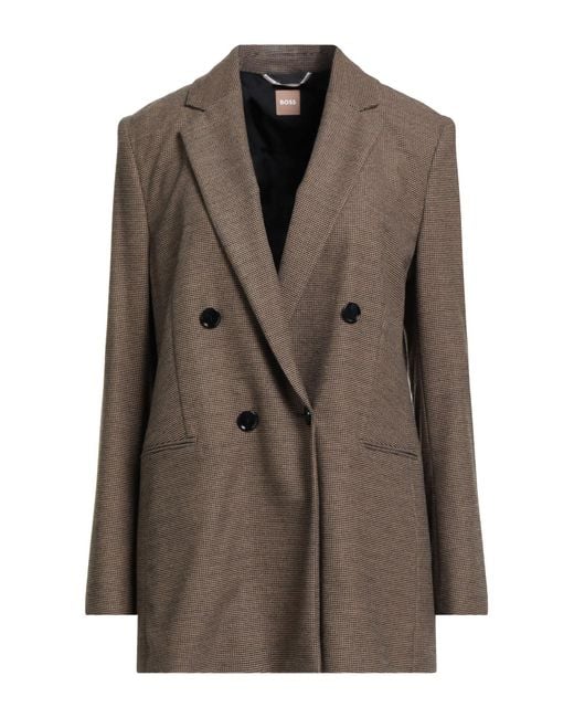 Boss Brown Camel Blazer Recycled Polyester, Viscose, Elastane