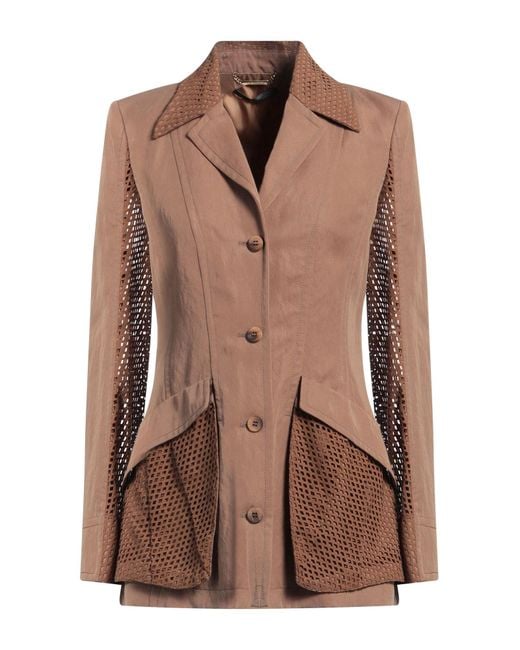 Alberta Ferretti Brown Camel Blazer Cotton, Elastane, Polyurethane, Polyamide