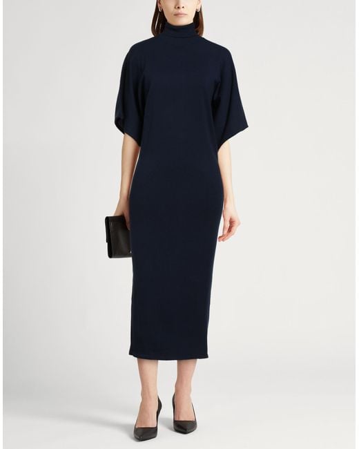 Semicouture Blue Midnight Midi Dress Viscose, Polyester