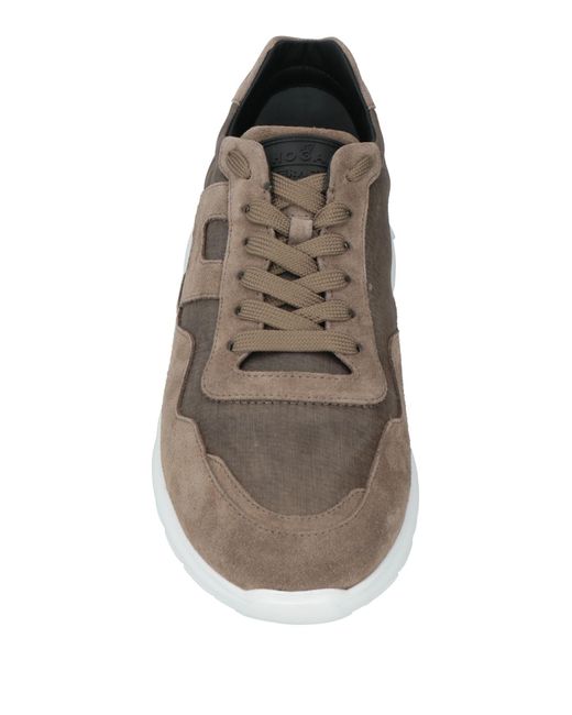 Hogan Brown Khaki Sneakers Leather, Textile Fibers for men