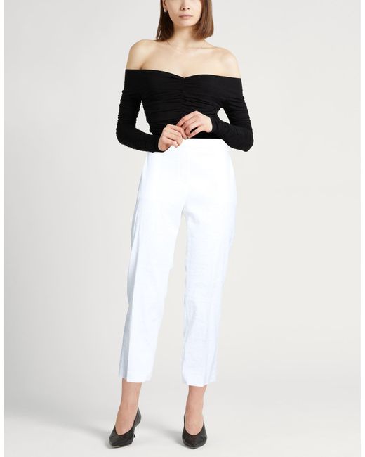 Theory White Pants Linen, Viscose, Elastane