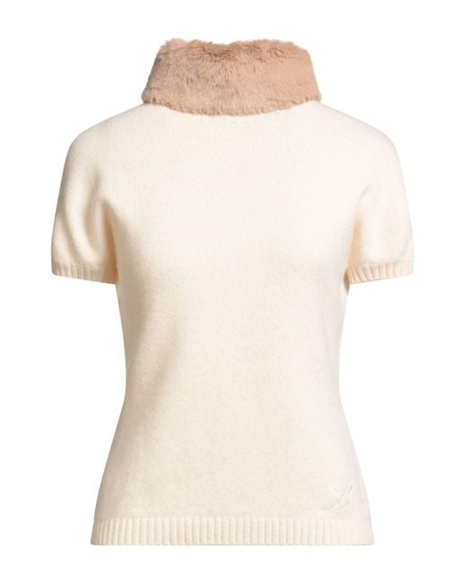 Blumarine Natural Turtleneck Wool, Cashmere, Polyester
