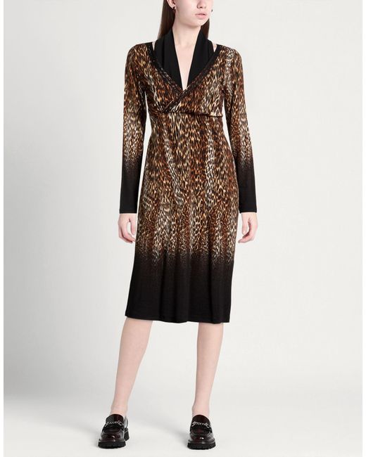 Angelo Marani Brown Midi Dress Wool, Polyamide, Elastane, Swarovski Crystal