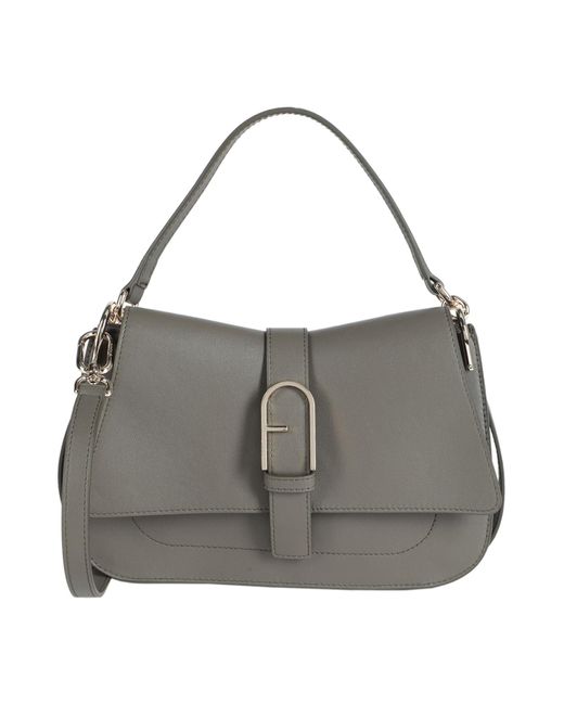 Furla Gray Flow M Top Handle -- Military Handbag Leather