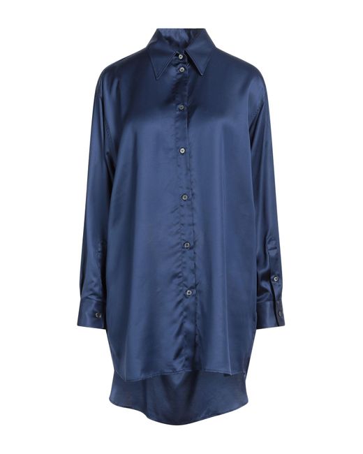 MM6 by Maison Margiela Blue Oversized Satin Cut-Out Shirt