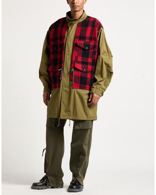 Junya Watanabe Red Overcoat & Trench Coat Cotton, Wool for men